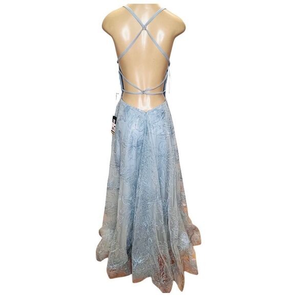 LA FEMME  cloud blue formal dress with open back and sequins  27704 - Picture 11 of 11